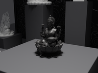 Lakshmi murti statue in black, three-quarter view