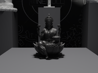 Lakshmi murti statue in black, front view, close
