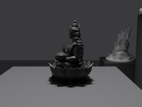 Lakshmi murti statue in black, side profile, close