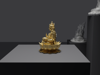 Lakshmi murti statue in gold, side profile