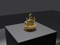 Lakshmi murti statue in gold, rear three-quarter view