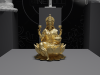 Lakshmi murti statue in gold, front view, close