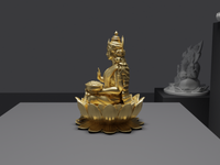 Lakshmi murti statue in gold, side profile, close