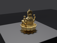 Lakshmi murti statue in gold, rear three-quarter view, close