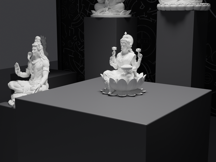 Lakshmi murti statue in white, three-quarter view