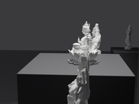 Lakshmi murti statue in white, side profile, close