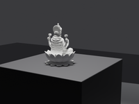 Lakshmi murti statue in white, rear three-quarter view, close