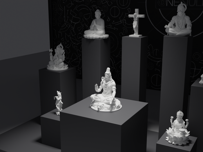 Shiva statue, three-quarter view on its plinth