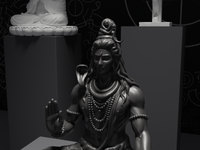 Shiva statue in Black, detail of the face and hands