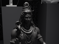 Shiva statue in Black, close detail of the face and hands