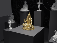 Shiva statue in Gold, three-quarter view on its plinth