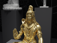 Shiva statue in Gold, detail of the face and hands