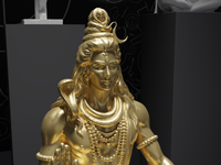 Shiva statue in Gold, close detail of the face and hands